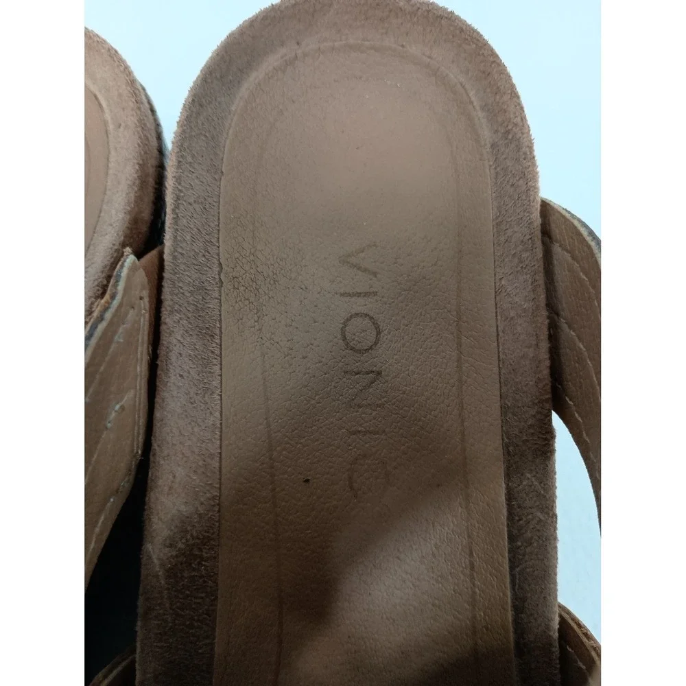 Vionic Wedge Sandals Womens 7M Brown Leather Orthotic Comfort Strappy Shoes